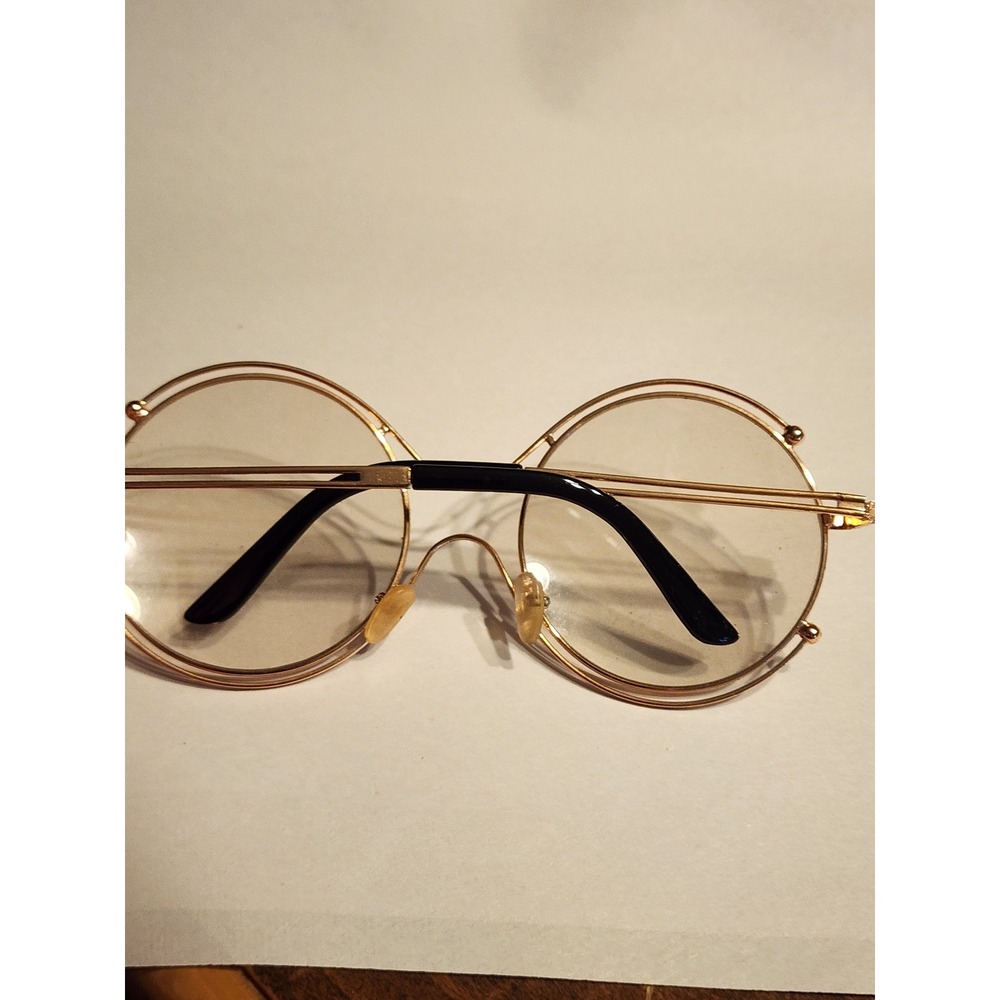 Oversized Round Double Rim Gold Wire Frame Eyeglasses Retro Clear Lens Glasses